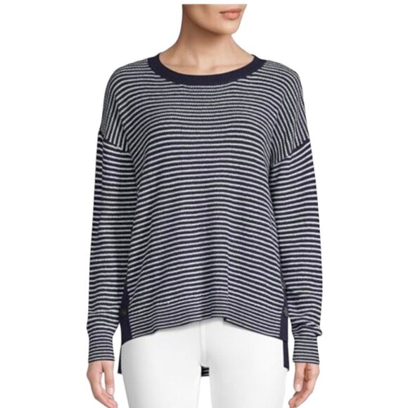 Lord & Taylor Striped Stitch Button-Slit Sweater - Picture 1 of 8